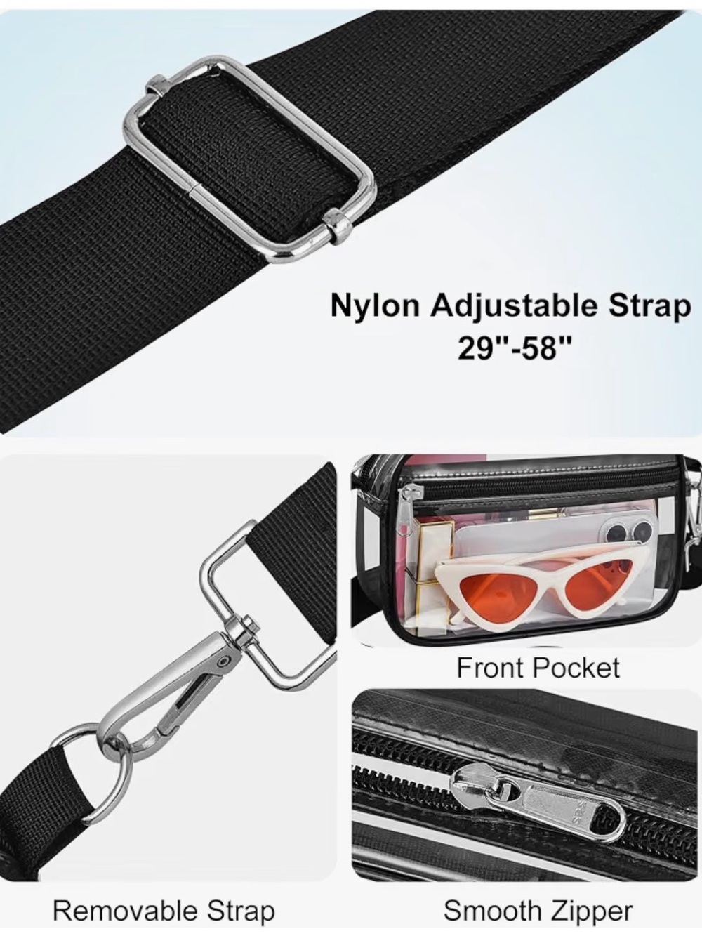 Transparent Black Crossbody Bag with Adjustable Strap - Picture 4 of 6